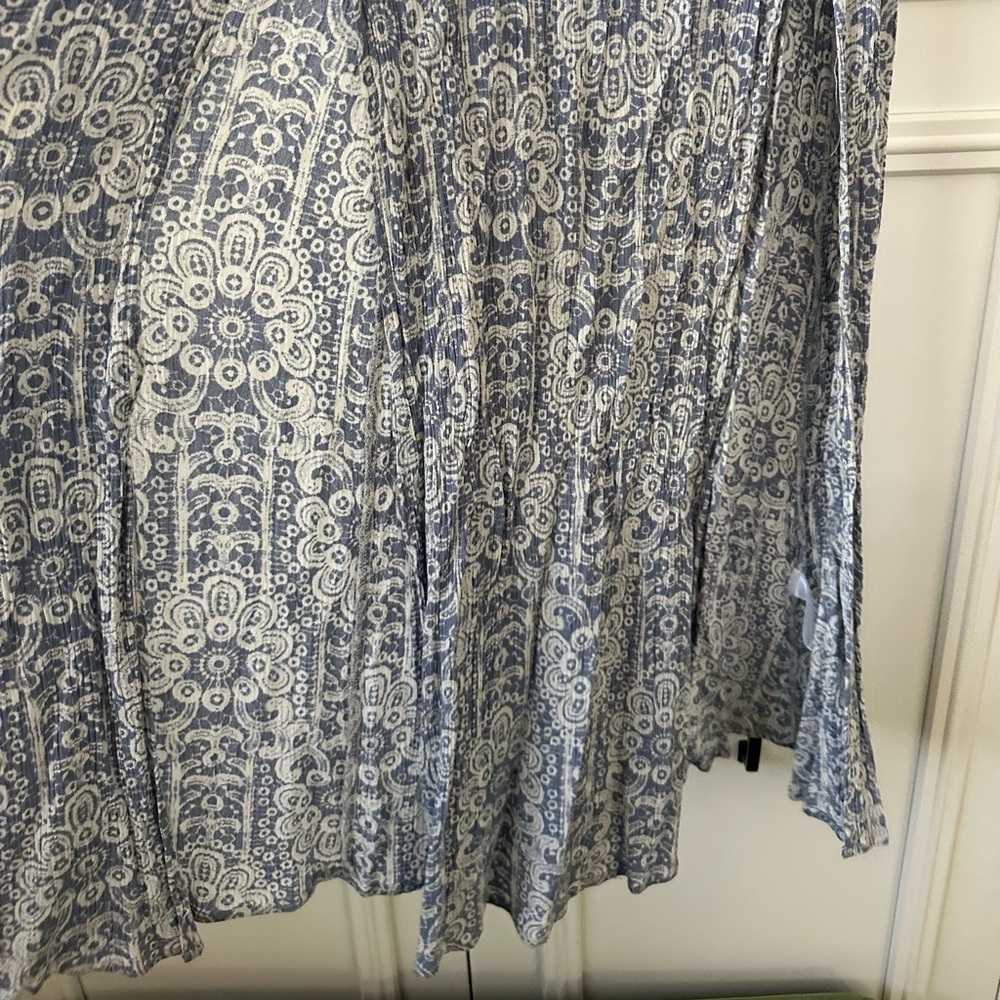 En Crème Light Blue & White Boho Maxi Dress With Front Slits, Size M - Picture 3 of 12